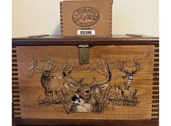 2pc Box Collection Incl. Dovetailed Wooden Box W/ Deer Scene & El Rey Del Mundo Robustos Sampler Box