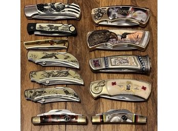 Large Assorted Lot Of Pocket Knives Incl. Franklin Mint Battle Of Brandy Station Collector Knife & More