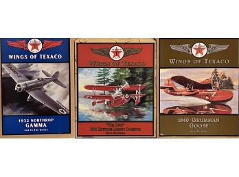 3pc Collection Of Wings Of Texaco Planes Incl. Northpop Gamma, Grumman Goose & More