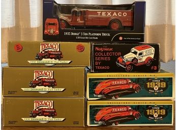 7pc Collection Of Assorted Ertl Texaco Collector Series 1930s Die Cast Metal Banks Incl. Dodge Airflow & More