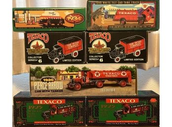 7pc Collection Of Assorted Ertl Texaco Collector Series Die Cast Metal Banks Incl. Tilt Cab Tank Trunk & More