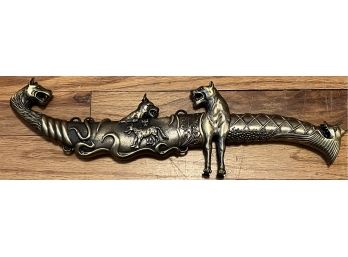 Brass Hand Carved Wolf Dagger Knife