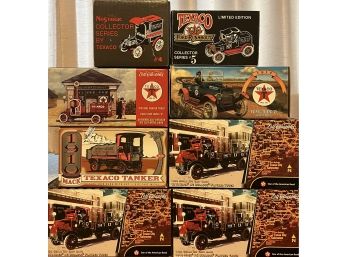 8pc Collection Of Assorted Ertl Texaco Collector Series 1910s Die Cast Metal Banks Incl. GMG Tanker Truck & Mo