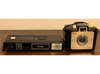 2pc Collection Of Vintage Cameras Incl. Vivitar 24mm Lens Camera & Kodak Brownie Bullet Camera