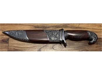 Stainless Steel Dagger Knife W/ Eagle Top On Dark Wood Handle