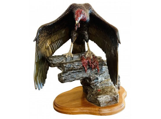 Very Impressive Original Bronze Vulture Sculpture On Wood Base Signed & Numbered By Wolf
