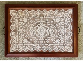 Wall Mount Display Tray With Antique Crochet Lace Sample