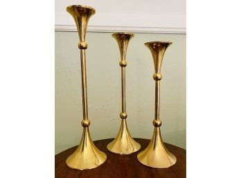 3 Solid Brass Graduated Candle Stick Holders