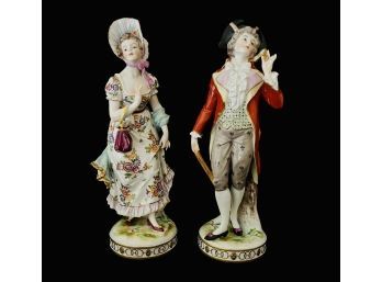2 Hand Painted  Dresden 1700's Antique German Porcelain Figurines