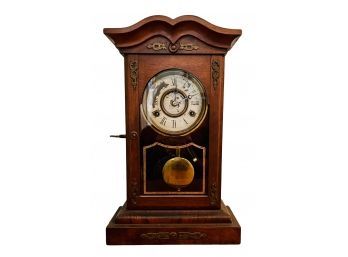 Antique Mahogany Pendulum Mantle Clock With Keys
