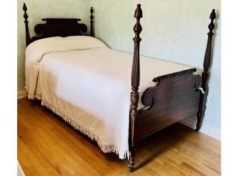 Antique 4 Poster Mahogany Twin Bed 2 Of 2 With Mattress & Box Spring