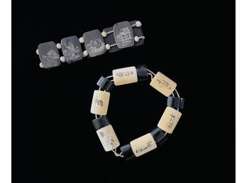 2 Expandable Alaskan Scrimshaw Bracelets-Both Need To Be Restrung