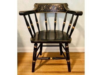 Vintage Colonial Style Hand Painted Black Wood Arm Chair