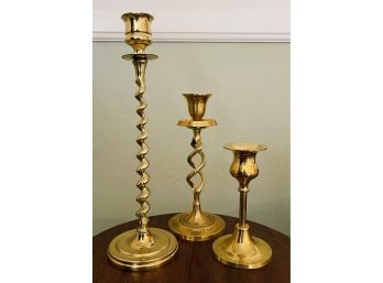 3 Assorted Solid Brass Candle Holders