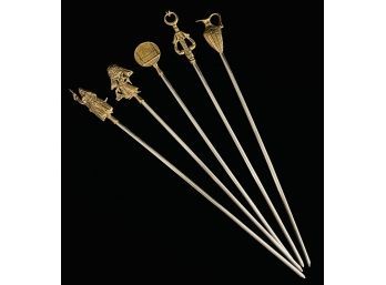 Vintage Stainless Steel Shish Kabob Skewers With Solid Brass Finials