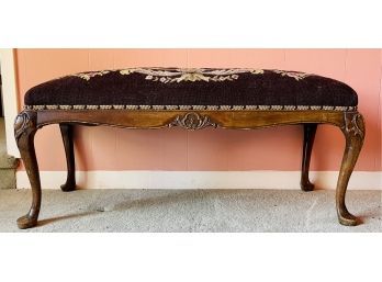 Antique Carved Wood Bench With Needlepoint Cover