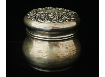 Sterling Trinket Box With Beautiful Repousse Lid And Monogram