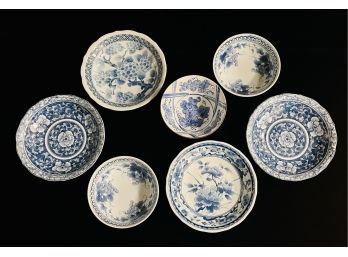 8 Asian Style Blue & White Ceramic Bowls
