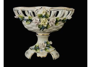 Vintage German Porcelain Pierced Flower Footed Bowl