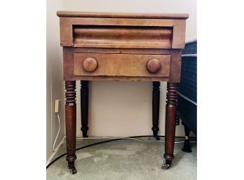 Antique Solid Wood Side Table With 2 Drawers Casters