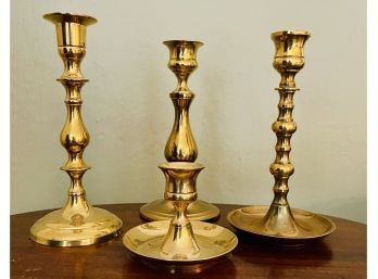 4 Assorted Solid Brass Candle Stick Holders