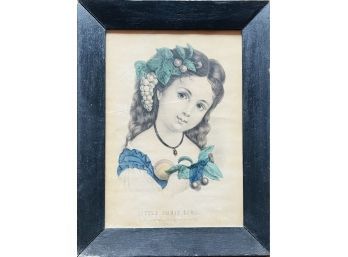 Framed Vintage Currier & Ives 'Little Fruit Girl' Print