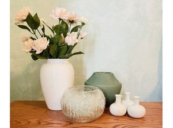 8 Vases With 5 Mini Dansk White Ceramic Bud Vases