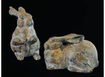 2 Heavy Clay Rabbit Figurines Made In Japan