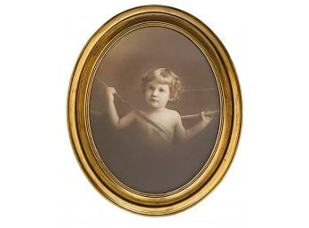 Early 1900's Gilt Framed Antique Photo Child As Cupid