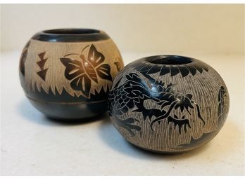 2 Vintage Santa Clara Signed Pottery Vases 1 Has Chipped Rim
