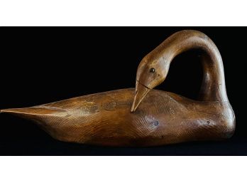 Large Hand Carved Wood Decorative Goose Decor With Head Bent