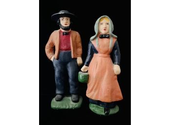 Vintage Cast Iron Amish Man & Woman Hand Painted Figurines