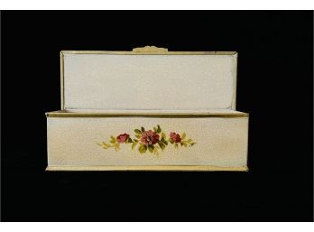 Vintage Metal Trinket Box With Hand Painted Flowers