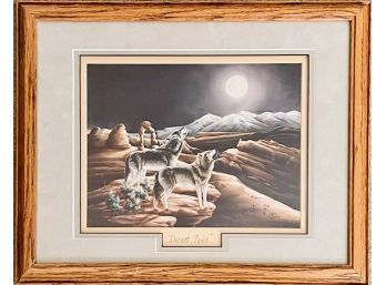 Wolf Print Framed Signed Lori Carlson Titled Desert Night