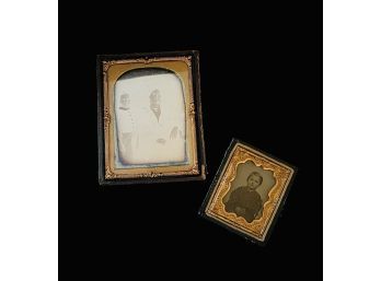 2 Antique Daguerreotype Early Photographs In Original Hinged Cases