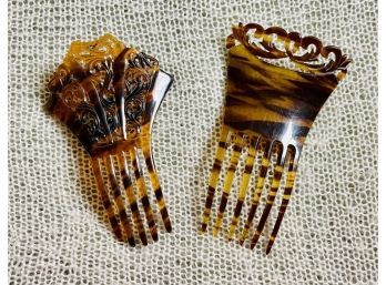 2 Small Antique Tortoise Shell Hair Combs