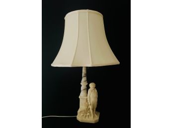 Carved Stone Vintage Table Lamp With Boy Figure