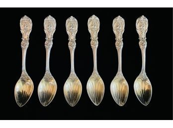 6 Ornate Sterling Ribbed Spoons 1 Of 2 Sets