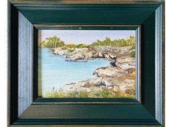 Small Framed Original Oil Painting On Board Water Landscape