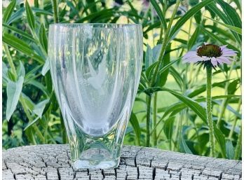 Vintage Steuben Art Glass Vase With Etched Dove Signed