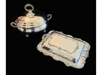 2 Ornate Silver Plated Covered Serving Dishes