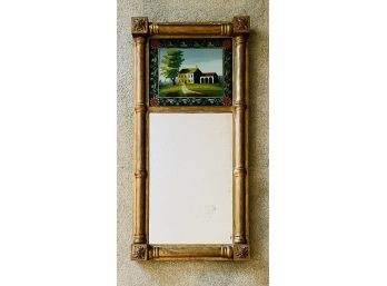 Antique Mirror With Reverse Painted Panel Gilt Frame