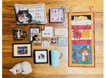 Large Assorted Cat Themed Lot With Mugs & More