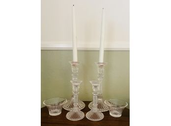 6 Matching Design Vintage Glass Candle Holders