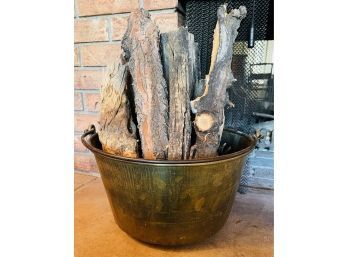 Vintage Solid Brass Bucket With Firewood