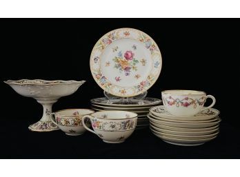 21 Pc Vintage Dresden Porcelain Tea Set With Cups Saucers Compote Snack Plates Pattern #4326 810