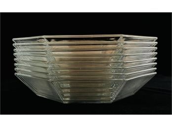 8 French Clear Glass Octagonal Salad Bowls