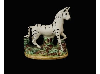 Hand Painted Old Staffordshire English Stoneware Zebra Figurine