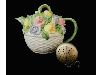 Porcelain Teapot With Raised Flowers