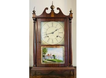 Antique Seth Thomas Pendulum Mantle Clock With Mahogany Case & Reverse Painted Glass Panel Has Keys